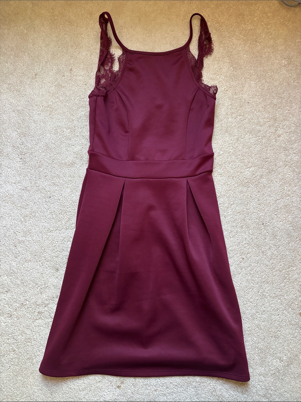 Altar'd State Burgundy Lace-Trim Girls' Formal Dress